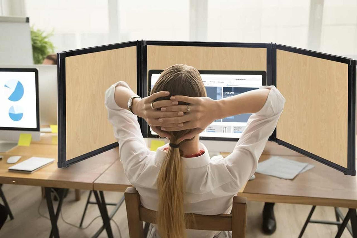 Versare Folding Tabletop Display | 3-Panel Partition | Lightweight Portable Workspace Divider | Cloud Gray 99" x 36"