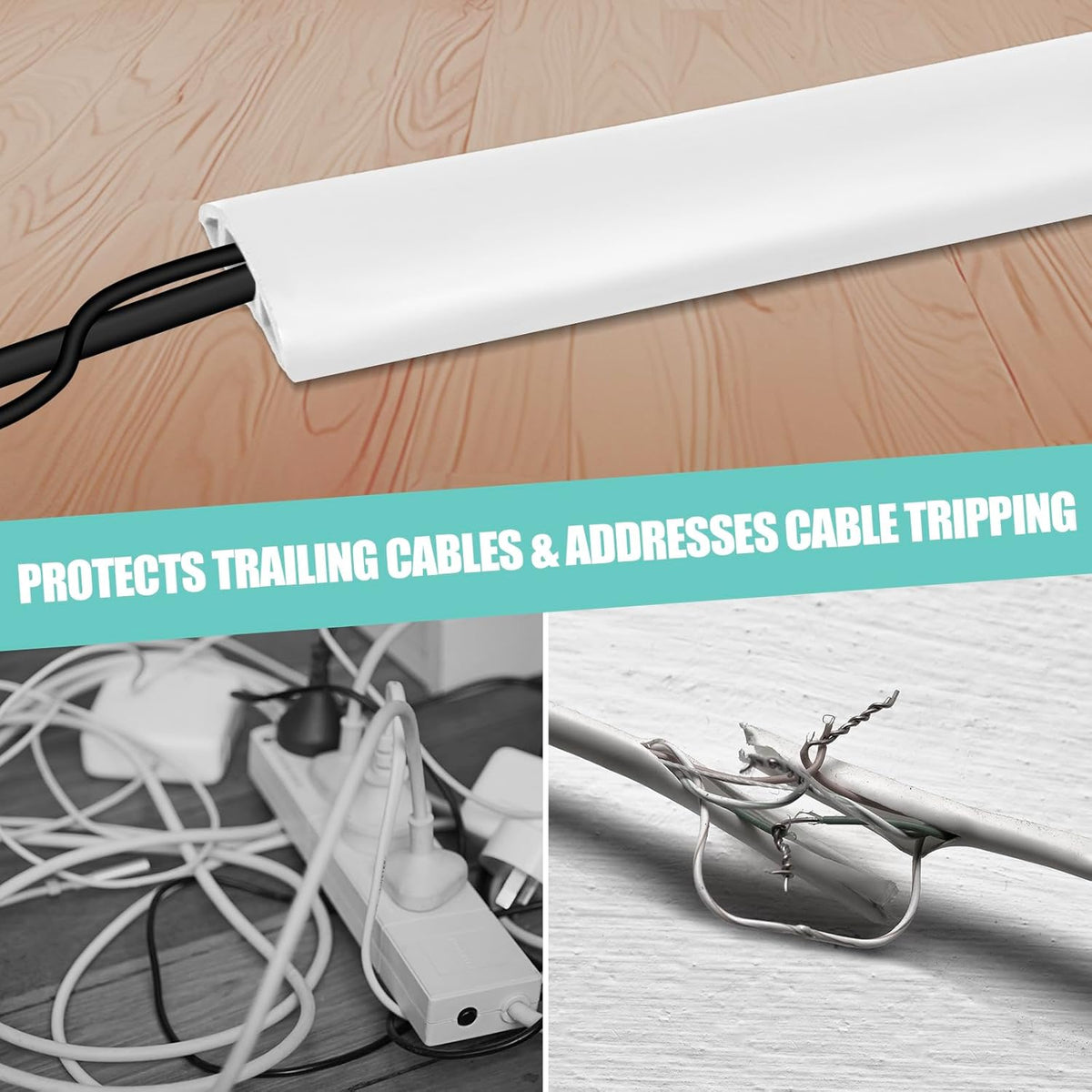 Floor Cord Cover Self Adhesive Cord Hider,3.3FT Cable Management, Extension Strip Protector for Wires, Prevent Cable Trips for Offices, Gyms, Exhibitions Cavity:0.51"(W) x 0.3"(H) White