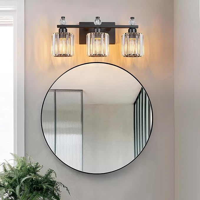 FDPBY Bathroom Vanity Lights 3-Light Sand Black Modern Crystal Vanity Light