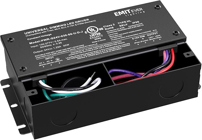 EMITEVER Dimmable Led Driver, 2 Packs 30W AC 110V-277V to DC 24V Transformer