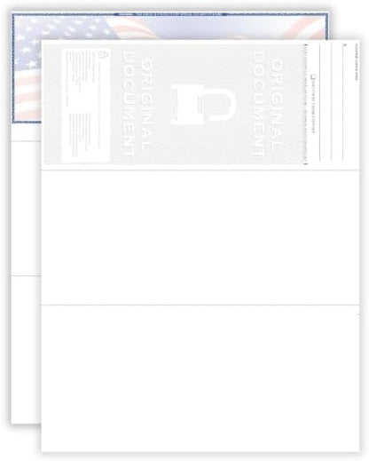 EZ Checks Premium Blank Hologram High Security Laser Check Stock | 500 Sheets (US Flag, Check at Top)