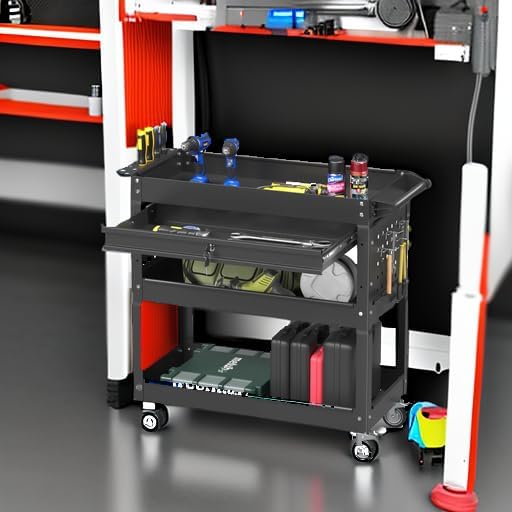 3 Tier Rolling Tool Cart, 400 LBS Capacity Mechanic Tool Carts on Wheels, Heavy Duty Utility Cart with Drawers, Metal Work Cart for Garage, Warehouse and Repair Shop, Matte Black