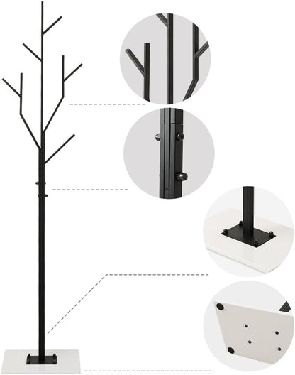 Marble Base Metal Clothing Coat Rack Stand for Hanging Clothes Bedroom Standing Rack Heavy Duty Coat Hanger Freestanding Tree Coat Racks Hallway Entrance Office Hats Coats Scarves Handbags