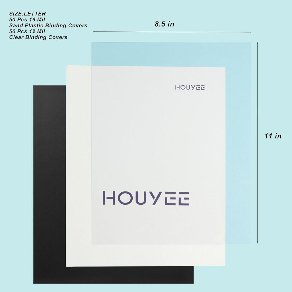 HOUYEE 100 Pack Binding Covers Set, 8.5x11 Inches, Including 50 Pcs 12 Mil Clear Binding Covers, 50 Pcs 16 Mil Sand Plastic Binding Covers