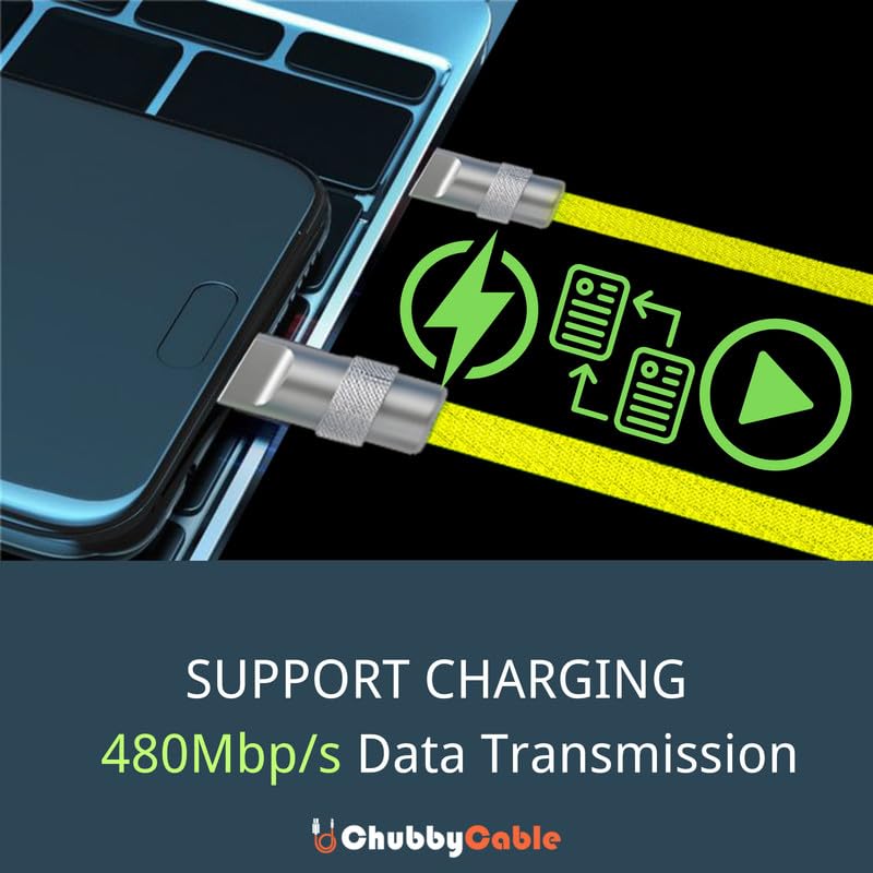 chubbycable Colorblock Chubby - Spring Braided Silicone Charge Cable Coiled USB C Cable Fast Charging Type C Charger Cord for Car, Dark Blue+Yellow, USB-A to Type-C, 2.29FT-3.6FT