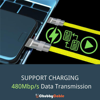 chubbycable Colorblock Chubby - Spring Braided Silicone Charge Cable Coiled USB C Cable Fast Charging Type C Charger Cord for Car, Dark Blue+Yellow, USB-A to Type-C, 2.29FT-3.6FT