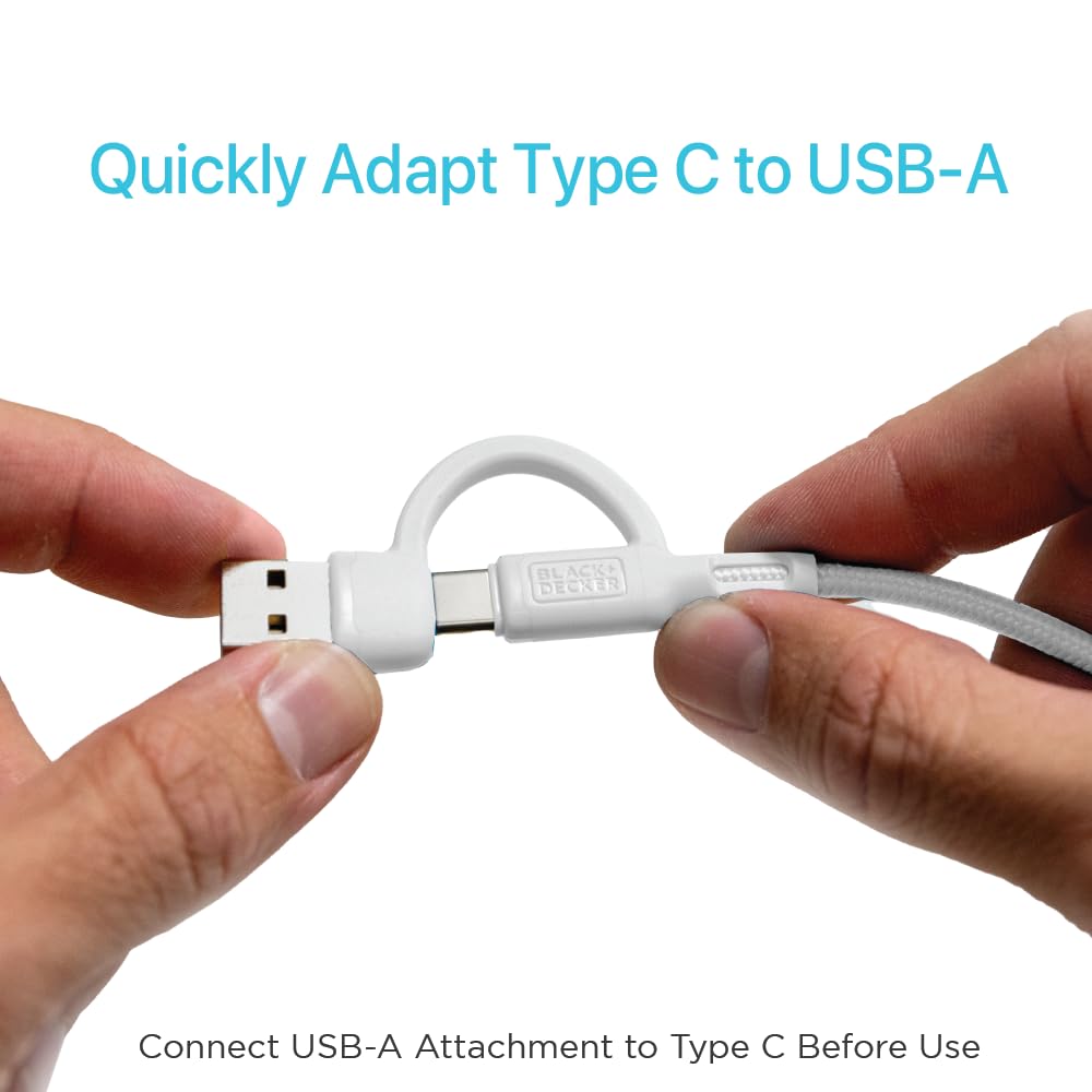 BLACK+DECKER USB C Multi Charging Cable, Fast Multi Charger Cable w/Adapter, Braided 2 in 1 Multiple USB Cable, Universal Charging Cord w/Type C/USB Adapter for iPhone 16 15/Samsung/LG/Tablets/More