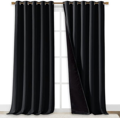 NICETOWN Cold Blocking 100% Blackout Curtains, Durable Black Lined Blackout Curtains for Bedroom, Energy Saving Long Curtains for Patio Sliding Glass Door, Black, 70 inches x 95 inches, 2 Panels