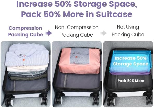 Cambond Compression Packing Cubes for Travel Women - Travel Bags Luggage Organizers Travel Essentials Compression Cubes for Travel Carry on Suitcases Organizer