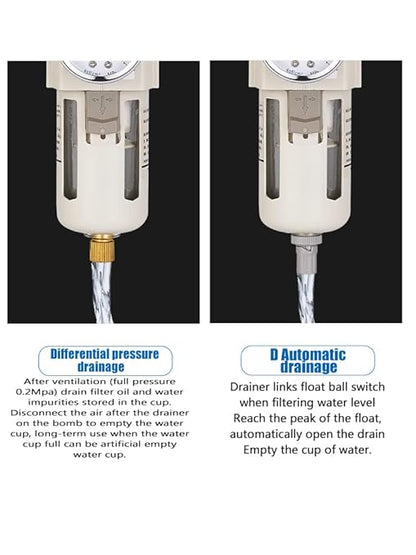1/2" PT Compressed Air Filter Regulator Lubricator Combo Water/Oil Trap Separator Air Filter Pressure Regulator Manual Drainage AC4010-04 (1/2" NPT, Manual Drainage)