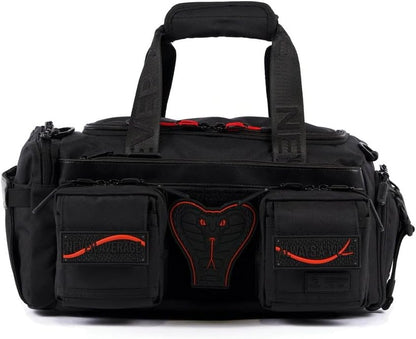 WOLFpak 20L Mini Duffle Bag for Gym & Travel | Waterproof Carry-On Weekender Bag with Shoe Compartment, Hard Bottom, and Tactical Molle System (Red Venom)