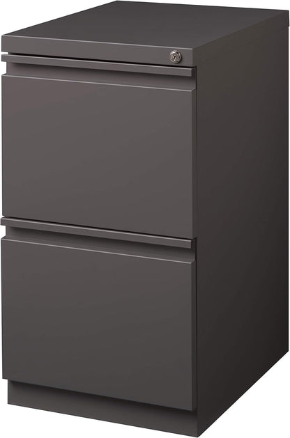 20 Inch Deep Metal 2 Drawer File with Full Pull, for Home and Office, Holds Letter Width Hanging Folders Mobile Pedestal, Medium Tone