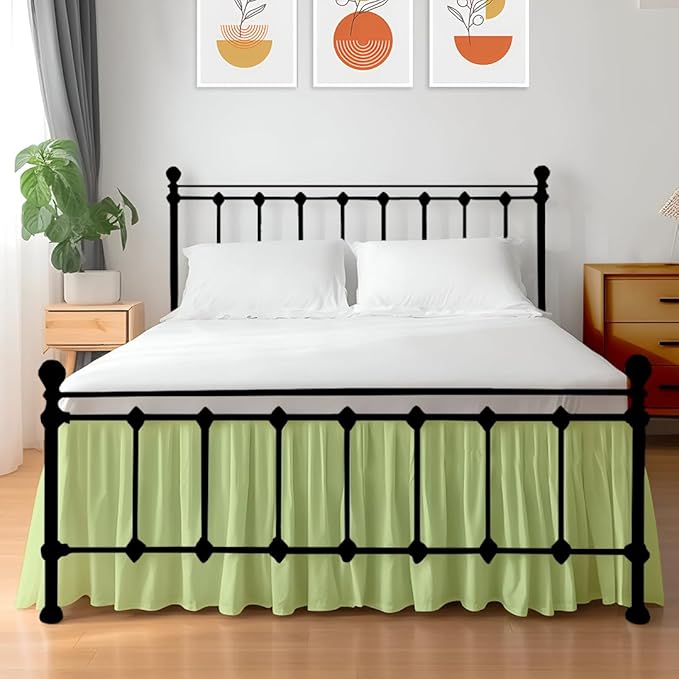Shreem Linen Ruffled Bed Skirt with Split Corners, Gathered Style, 100% Microfiber, 10-Inch Drop, Dust Ruffle Bedskirt with Platform, RV King, Sage