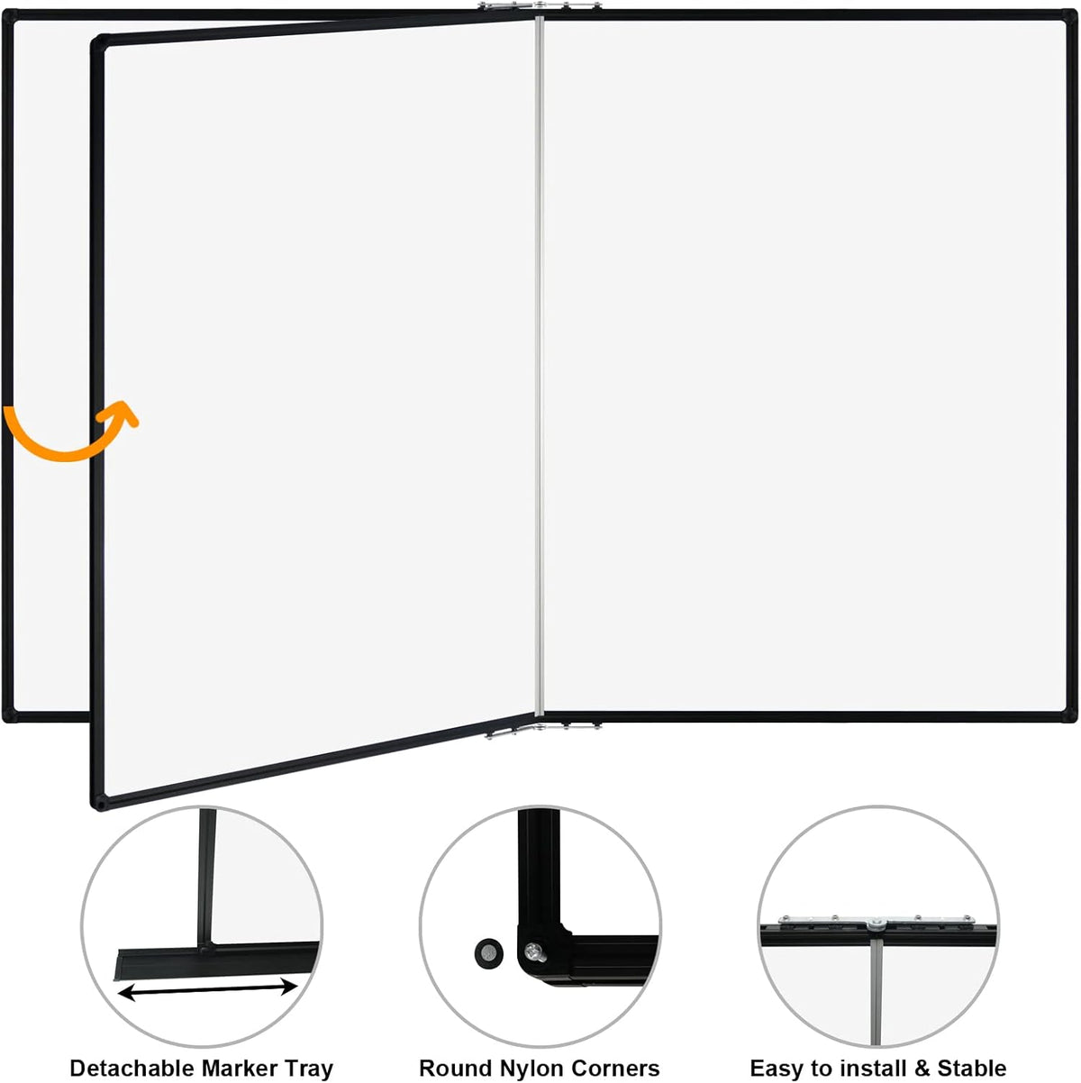 JILoffice Large Foldable White Board 60 x 48 Inches, Dry Erase Magnetic White Board, Black Aluminum Frame with 2 Detachable Marker Trays Wall Mounted Board for Office Home and School