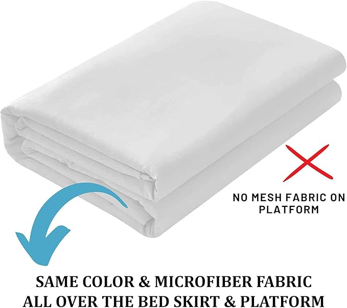 SKY BEDDINGS - Twin Size Ruffled Bed Skirt with Split Corners - 16 Inch Drop Dust Ruffle Bed Skirt with Platform Three Sided Coverage - 100% Microfiber, White