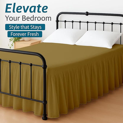 Shreem Linen Ruffled Bed Skirt with Split Corners, Gathered Style, 100% Microfiber, 30-Inch Drop, Dust Ruffle Bedskirt with Platform, RV King, Taupe