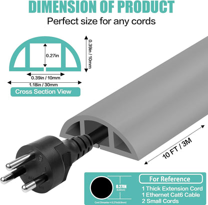 Floor Cord Cover Self Adhesive Cord Hider,10FT Cable Management, Extension Strip Protector for Wires, Prevent Cable Trips for Offices, Gyms, Exhibitions Cavity:0.39"(W) x 0.27"(H) Gray