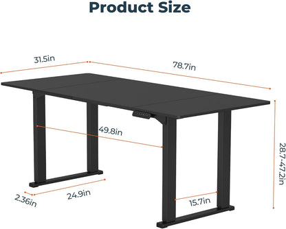 4 Legs Standing Desk, Large 79x31 Inches Electric Adjustable Height Desk with Splice Board, Stand Up Desk Home Office Computer Workstation, Black