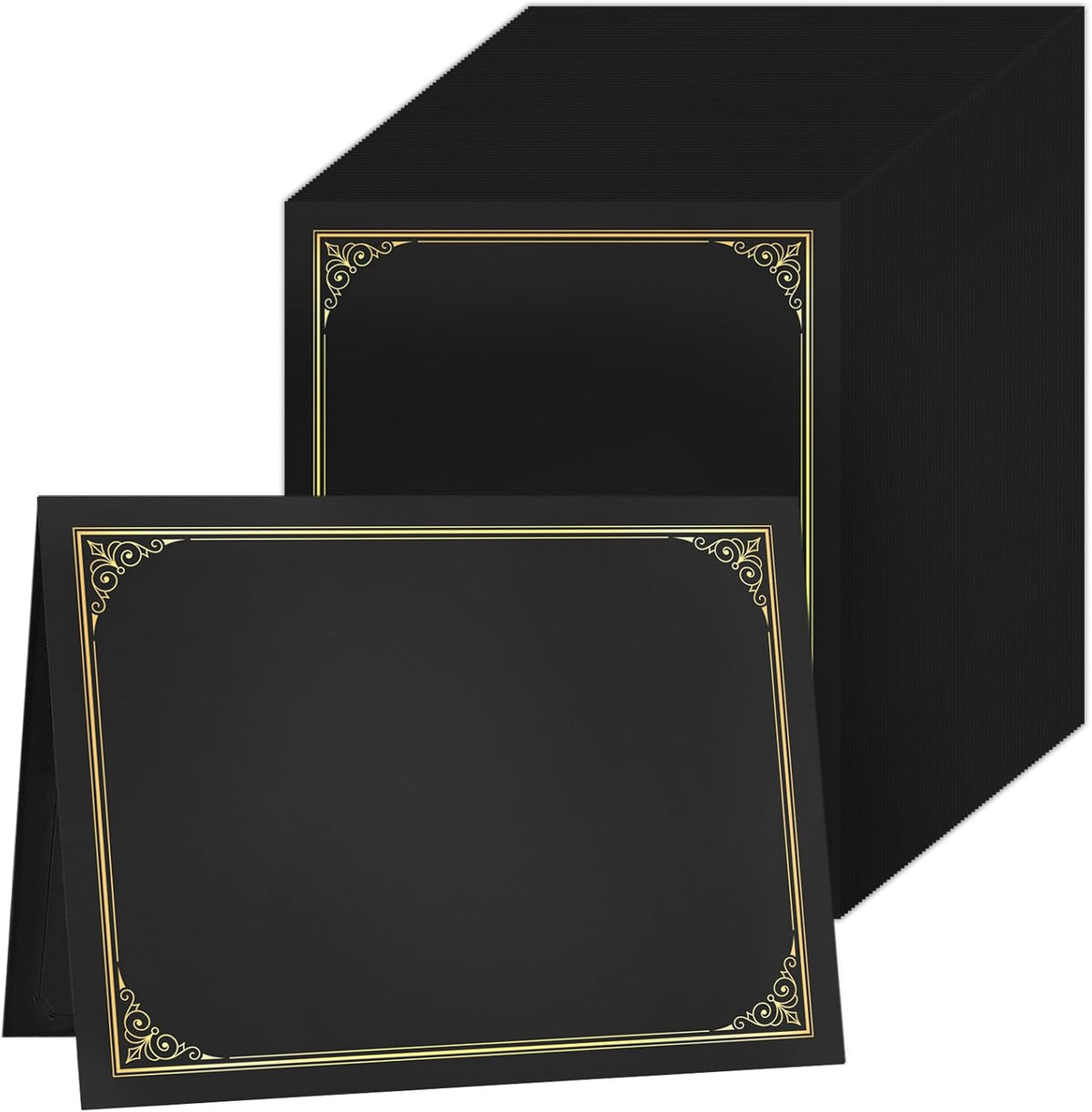SUNEE Certificate Holders(Black, 80 Packs, New Pattern), Diploma Covers Gold Foil Border, for Letter Size 8.5x11 Certificates, Cardstock, Document Papers