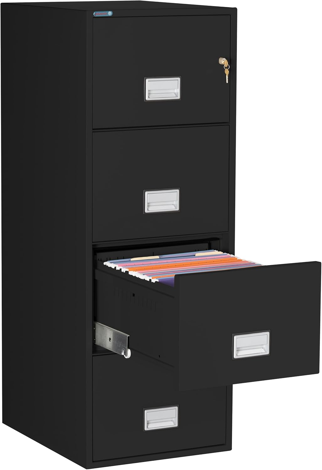 25 inch 4-Drawer Vertical Fireproof File Cabinet – Legal and Letter Size Filing – Key Lock – Water Resistant Seal – Fire and Impact Rated – Black Finish – Model LGL4W25B