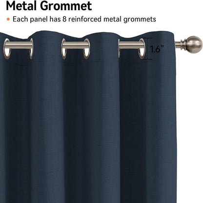 100% Blackout Shield Linen Blackout Curtains for Bedroom, Navy Blue Grommet Curtains for Living Room, Thermal Insulated Room Darkening Drapes for Nursery, Boho Home Decor, 50" W x 90" L, 2 Panels