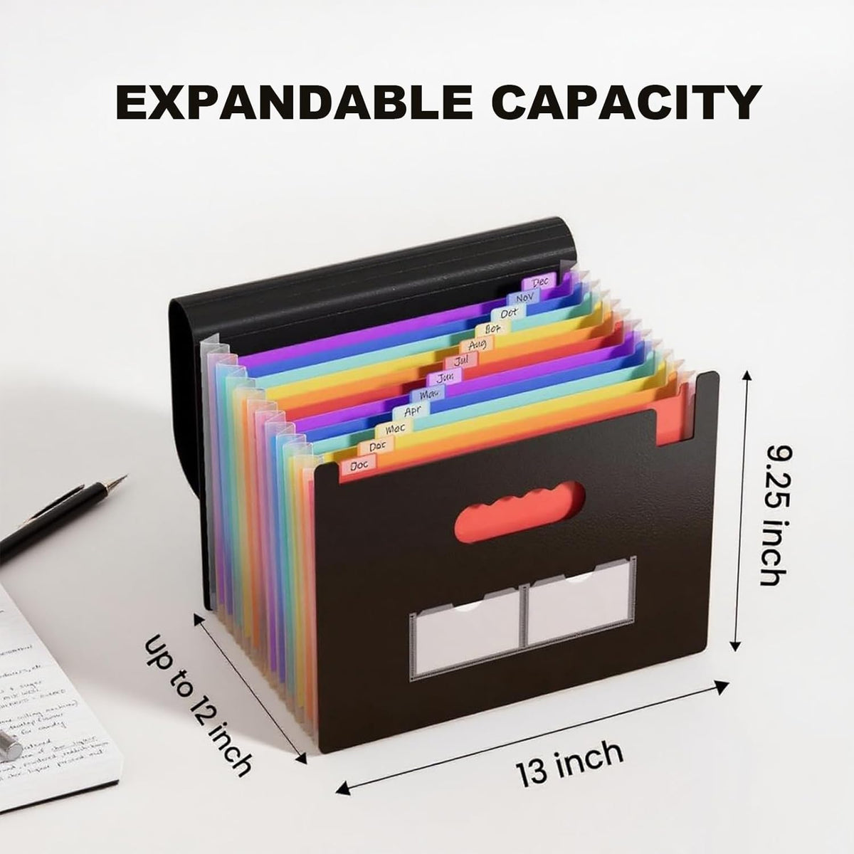 Accordion File Organizer,13 Pockets Expanding File Folder with Blank Labels,Portable Monthly Paper Bill Tax Receipt Organizer,Desktop Folders A4 Letter Paper Document Storage Organize,Black
