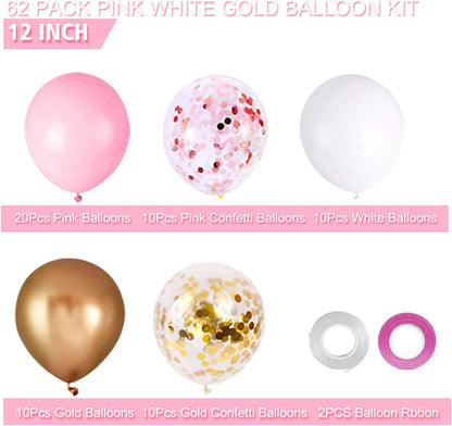 60Pcs Pink Gold Confetti Latex Balloons Kit for Engagement, Wedding, Baby Shower, or Girl Birthday Party Supplies