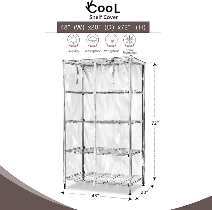 okcool Waterproof Shelf Cover,All Clear Wire Shelf Cover with Zipper,Transparent PVC Clearly Visible.(Fits 48" Wx20 Dx72 H Shelves)