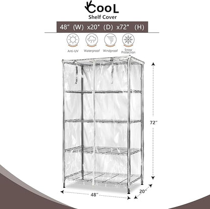 okcool Waterproof Shelf Cover,All Clear Wire Shelf Cover with Zipper,Transparent PVC Clearly Visible.(Fits 48" Wx20 Dx72 H Shelves)