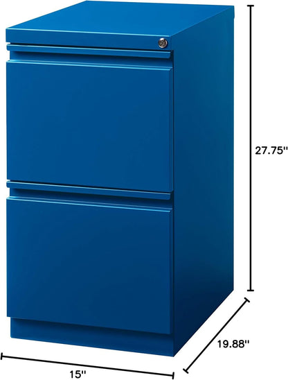 20 Inch Deep Metal 2 Drawer File with Full Pull, for Home and Office, Holds Letter Width Hanging Folders Mobile Pedestal, Classic Blue