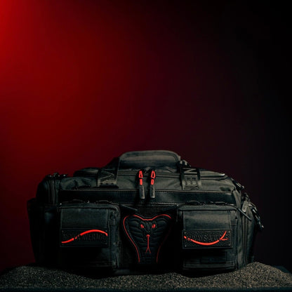 WOLFpak 20L Mini Duffle Bag for Gym & Travel | Waterproof Carry-On Weekender Bag with Shoe Compartment, Hard Bottom, and Tactical Molle System (Red Venom)