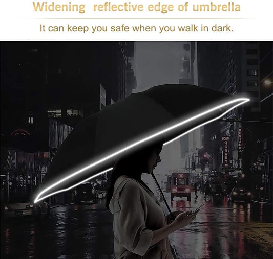 Bodyguard Inverted Umbrella - Large Windproof for Rain & Sun, Compact Reverse With Reflective Stripe, Teflon-Coated for Women Men, Travel Folding With Cover Bag