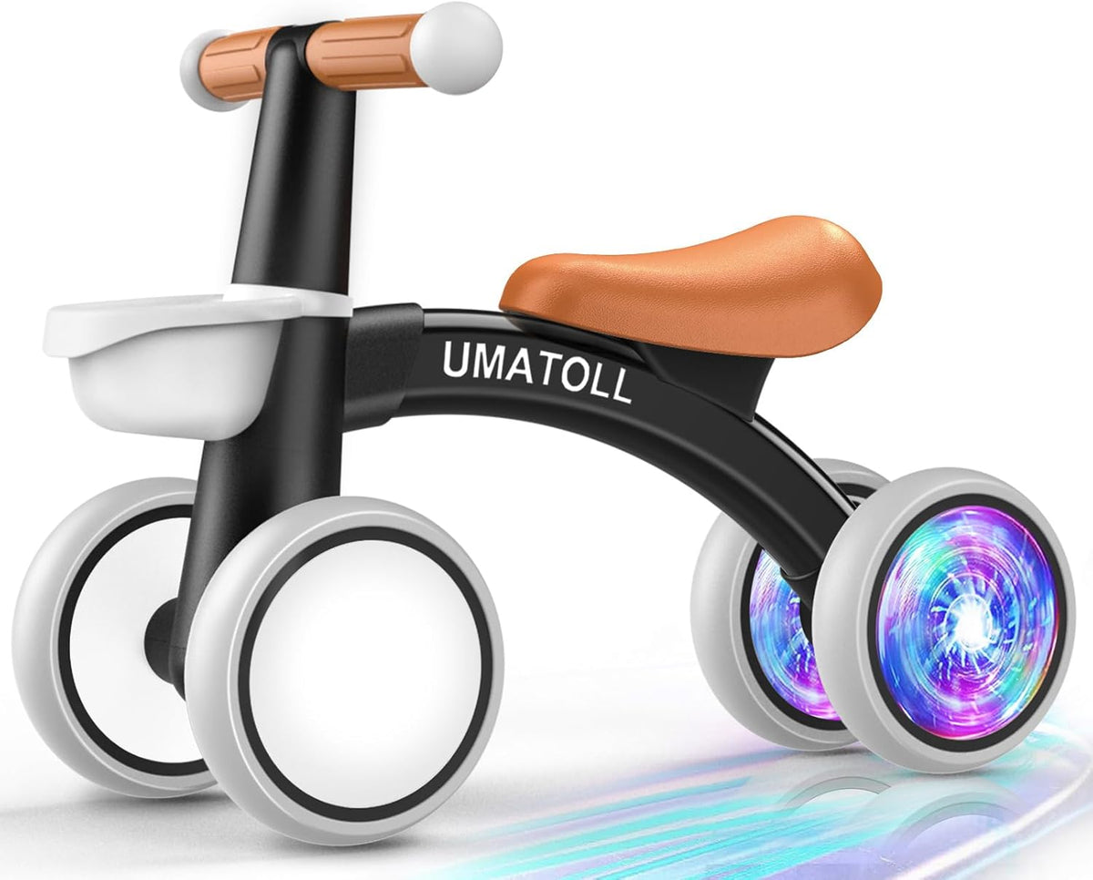 Umatoll Baby Balance Bike, Adjustable Seat, Safety Features, 12-24 Months Toddler Ride on Toys, Colorful Lighting, No Batteries Required