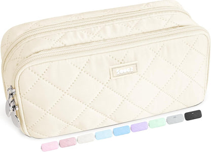 Sooez Cute Pencil Case, Aesthetic Pen Pencil Pouch, Extra Large Pencil Bag with Zipper, Special Pencil Holder Stationery Bag Marker Organizer, School Essentials Supplies for Girls Adult Teen, Beige