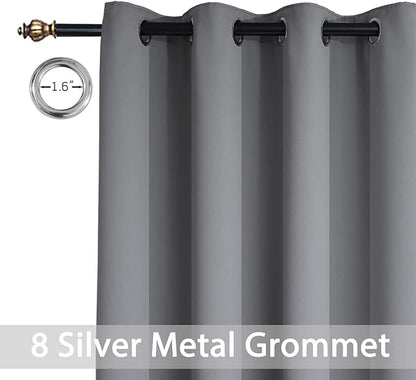 Yakamok Gray Blackout Curtains Room Darkening Thermal Insulated with Grommet Window Curtain for Bedroom, 52Wx108L inch, Grey, 2 Panels