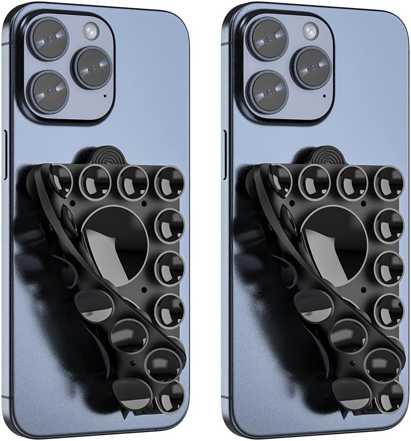 ZYCCER Double Sided Silicone Suction Phone Holder Mount,Compatible with iPhone and Android Cases Hands-Free Mirror Shower Phone Mount Strong Grip Holder (Black, Double Sided 2PCS)