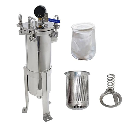 #3 Bag Filter Housing 304 Stainless Steel Filter Solid-Liquid Separation Tool 120PSI Industrial Sock Filter 1" Fnpt in/Out Bag Water Filter Purification Equipment 0.6 SQ FT Filtering Area