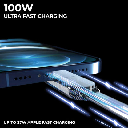 Rolling Square inCharge XL 200 cm - USB-C Cable, Universal Smartphone Cable, Gift for Men, 6-in-1 Universal Charger for Smartphones, Technical Gadget, White, Lightning Cable 100W
