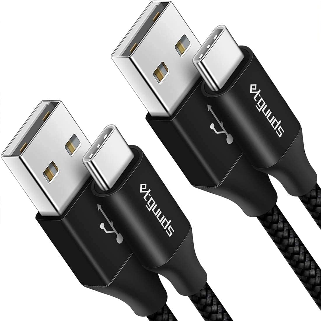 etguuds 6.6ft USB A to USB C Cable 3A Fast Charging, 2-Pack USB A to USB Type C Charger Cord for iPhone 16 15 Pro/Pro Max/Plus, for Samsung Galaxy S24 S23 S22 S21 S20 S10 A55 Flip Note, Moto, Black