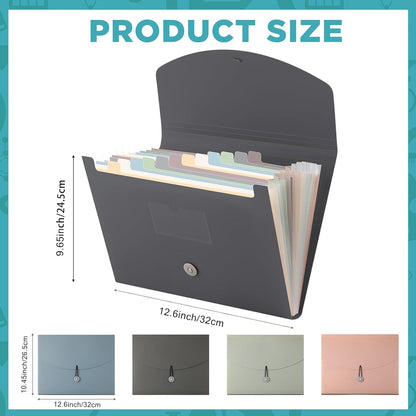 Harloon 4 Pcs Expanding File Folder 13 Pockets File Organizer with Labels A4 Letter Size Receipt Document Organizer Plastic Expandable Filing Folders for Office, Classroom, Home (Morandi Color)