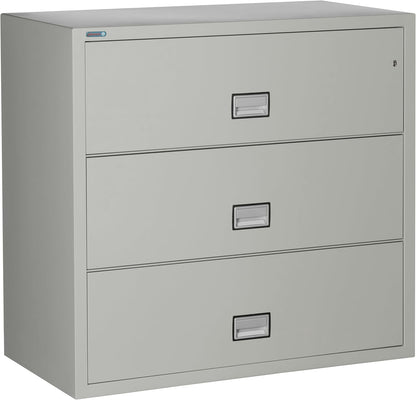 44 inch Wide 3-Drawer Lateral Fireproof File Cabinet – Legal and Letter Size Filing – Key Lock – Water Resistant – Fire Safe and Impact Rated – Light Gray Finish – Model LAT3W44LG