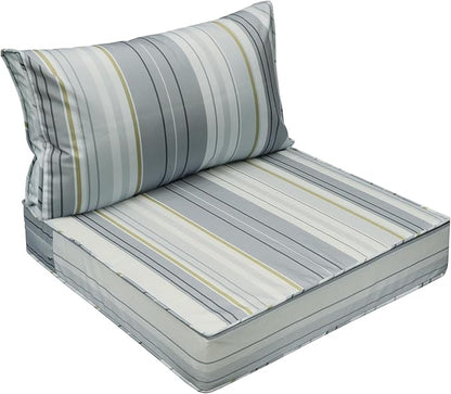 AAAAAcessories Outdoor Seat Cushions for Chairs, Fade-Resistant, Waterproof Patio Furniture Replacement Cushions, 23.5" x 25.5" x 5" + 23.5" x 13.5", Ash Blue Harbor Stripe