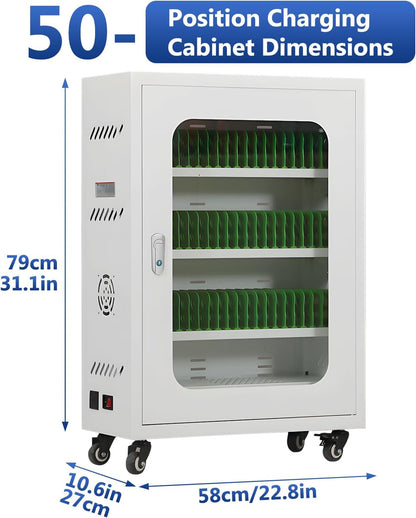 Mobile Charging Cabinet for Cell Phone, 50 Device Charging Station, USB Charging Cart Locker, with Wheels & Combination Lock, Secure Phone Storage Cabinet (50Slots)