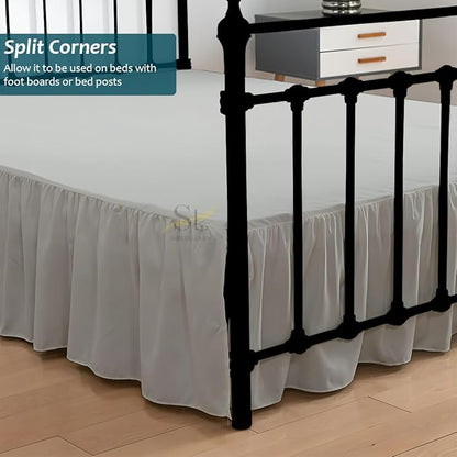 Shreem Linen Ruffled Bed Skirt with Split Corners, Gathered Style, 100% Microfiber, 16-Inch Drop, Dust Ruffle Bedskirt with Platform, King, Light Grey