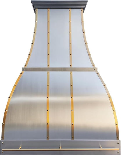 CHETTO C Stainless Steel Range Hood Cover with Quiet Vent Hood Insert Custom Handcrafted Metal Kitchen Fan with Towel Rack LED Light 42"W x27"D x51"H Brushed Stainless Steel Island Mount