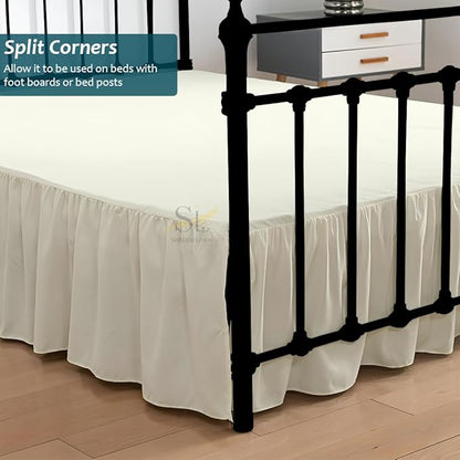 Shreem Linen Ruffled Bed Skirt with Split Corners, Gathered Style, 100% Microfiber, 8-Inch Drop, Dust Ruffle Bedskirt with Platform, Full, Ivory