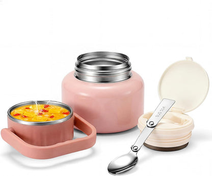 Kids Thermo Food Jar for Hot Food, 15.2 oz Vacuum Insulated Hot & Cold Lunch Container with 316 Stainless Steel Interior, Wide Mouth Soup Jar for School (Pink)