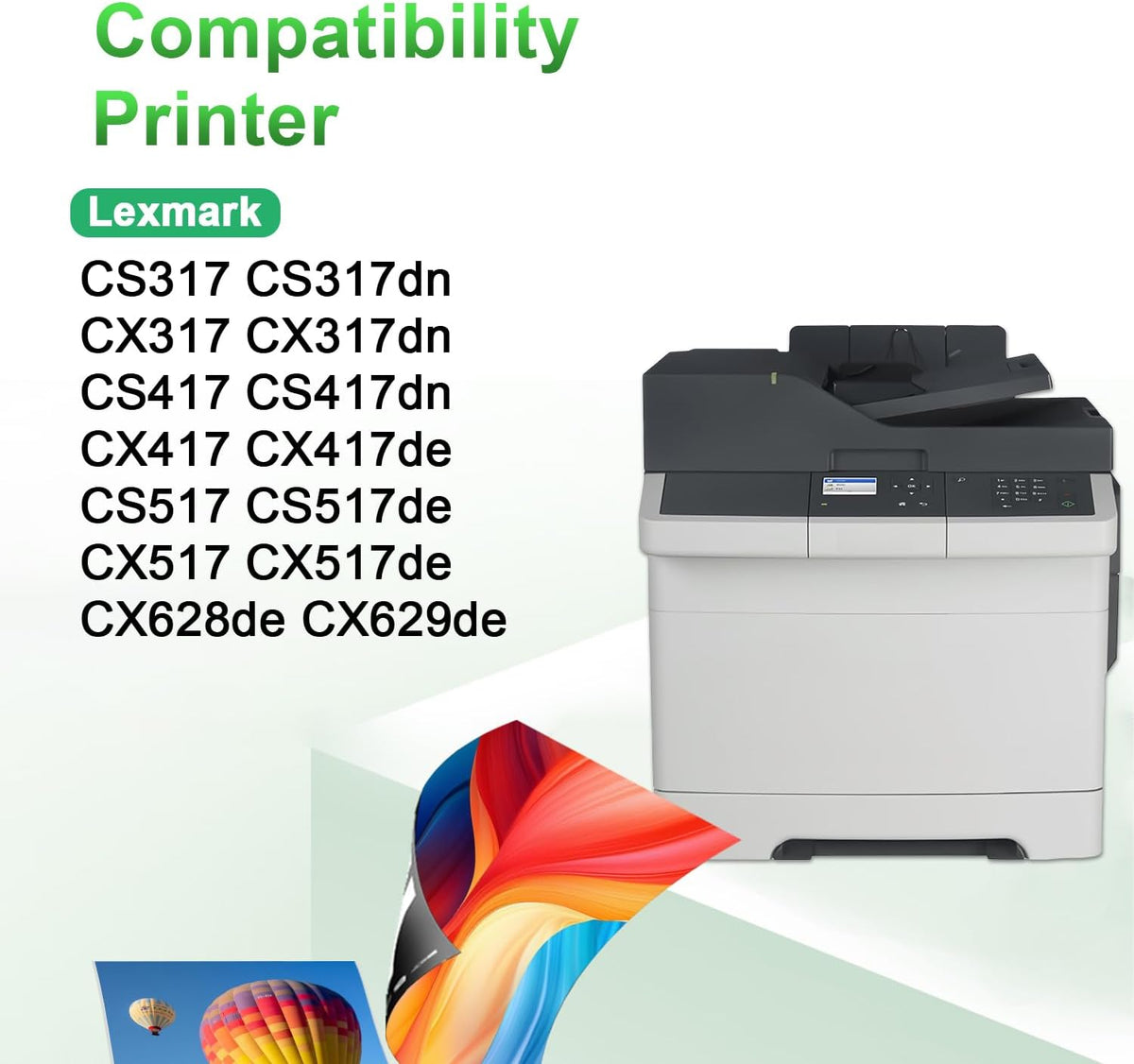 CS317 Toner Cartridge Replacement for lexmark CX417de Toner for Lexmark CS317dn CS317 CS417 CX317dn CS417dn CX417de CX317 CS517de CX517de Printer ,KCMY,3000 Pages