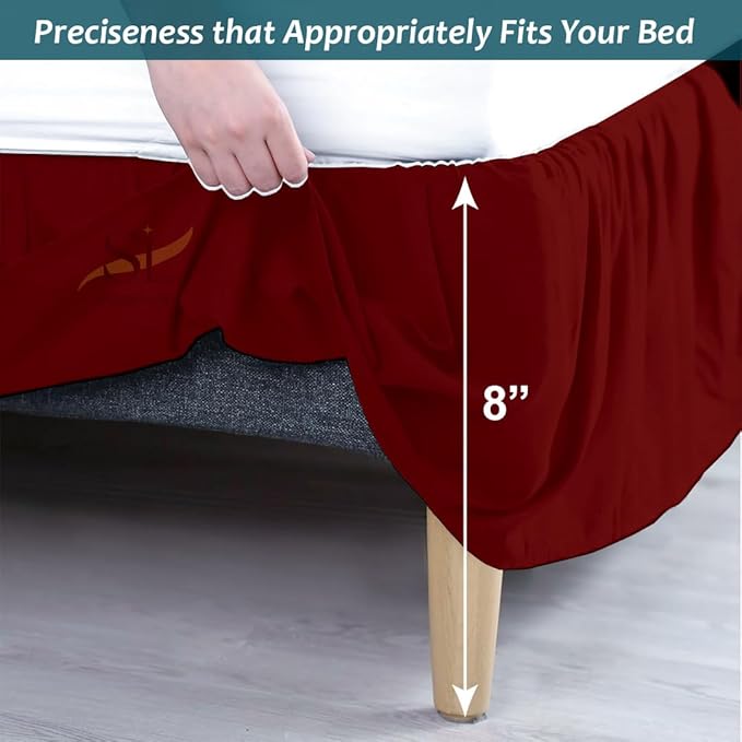 Shreem Linen Ruffled Bed Skirt with Split Corners, Gathered Style, 100% Microfiber, 8-Inch Drop, Dust Ruffle Bedskirt with Platform, Queen, Burgundy