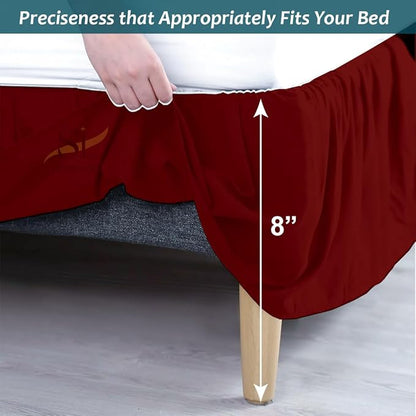 Shreem Linen Ruffled Bed Skirt with Split Corners, Gathered Style, 100% Microfiber, 8-Inch Drop, Dust Ruffle Bedskirt with Platform, Queen, Burgundy